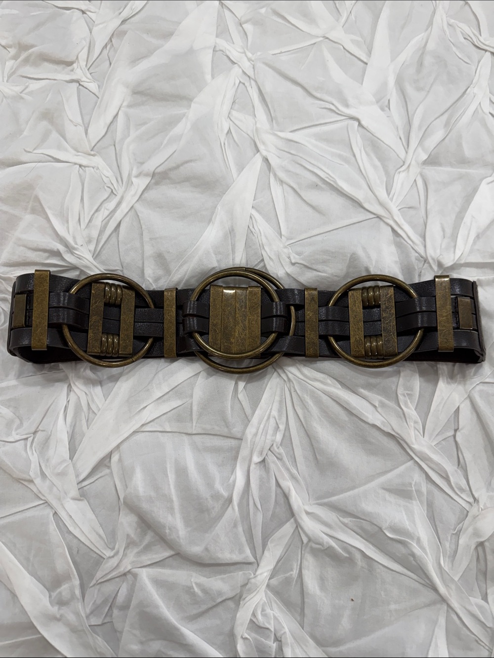 W’s Brown Leather & Brass Link Snap Waist Belt Sz M